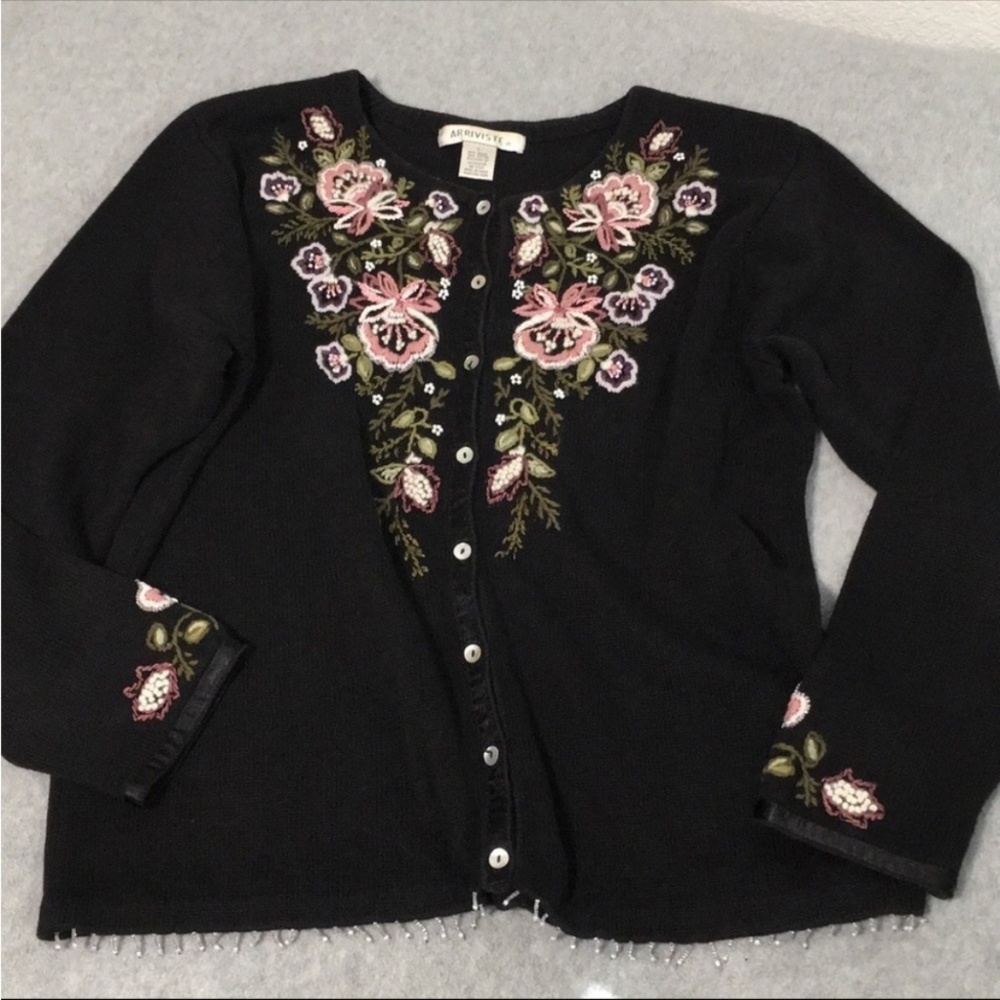 Embroidered Dark Floral Cardigan Sweater Grandma Fairy Gru…